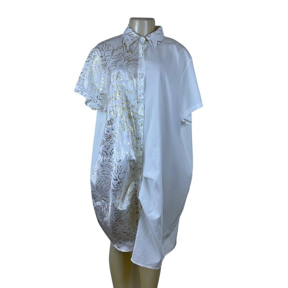 Beulah Women’s White/Gold Short Sleeve Asymmetrical Shirt Dress Size M/L - New - Picture 1 of 6